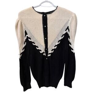Vintage Y2K 90s Magnolia Cream & Black Sweater Women's Size Large Angora